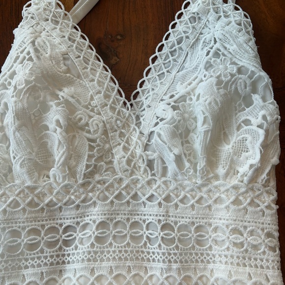White Crochet-Trim Mini Dress - Picture 2 of 8